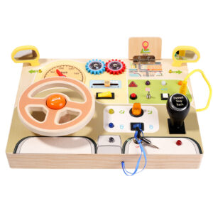 Montessori Wooden Busy Board Car Sensory Toy Steering Wheel Toy