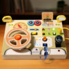 Montessori Wooden Busy Board Car Sensory Toy Steering Wheel Toy