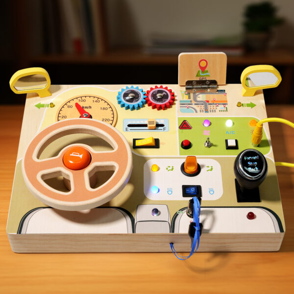 Montessori Wooden Busy Board Car Sensory Toy Steering Wheel Toy