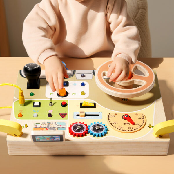Montessori Wooden Busy Board Car Sensory Toy Steering Wheel Toy