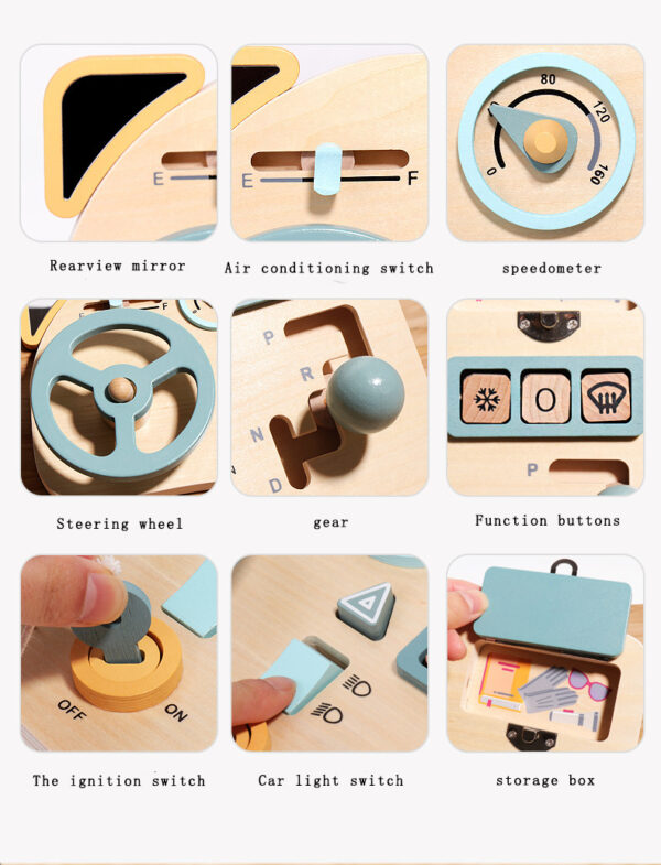 Car Driving Busy Board (7) Montessori Steering Wheel Kids Wooden Sensory Activity Board Car Driving Busy Board