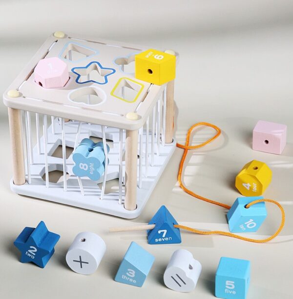 Matching Puzzle Toy (1) Montessori Shaping Board Wooden Beads Shape Matching Game