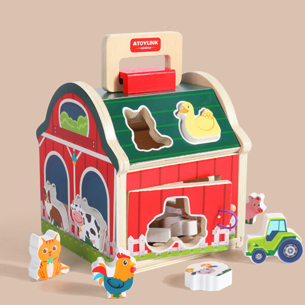 4 Montessori Wooden Farm Shape Matching Sorting Toys